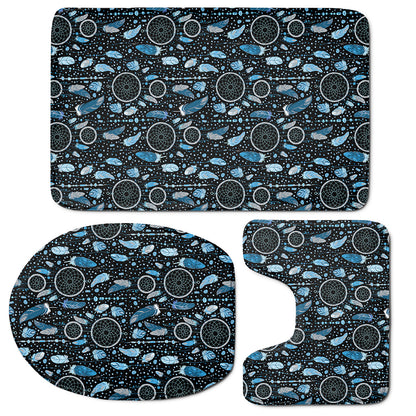 Blue Native Dream Catcher Pattern Print 3 Piece Bath Mat Set