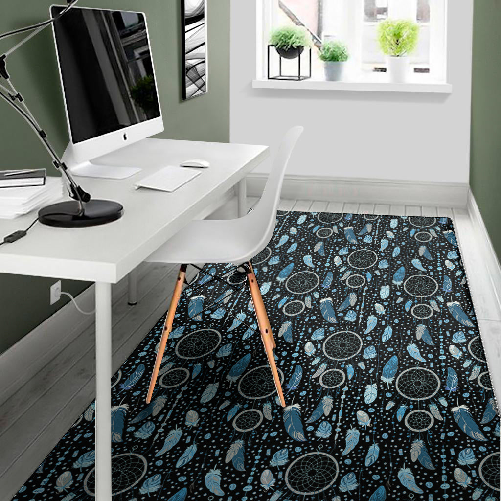 Blue Native Dream Catcher Pattern Print Area Rug