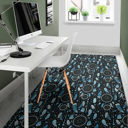 Blue Native Dream Catcher Pattern Print Area Rug