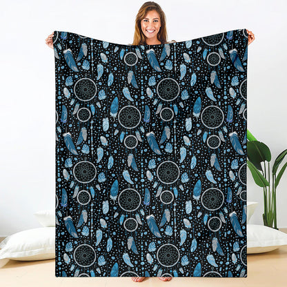 Blue Native Dream Catcher Pattern Print Blanket