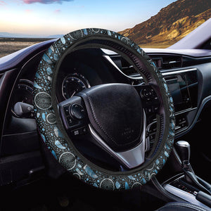 Blue Native Dream Catcher Pattern Print Car Steering Wheel Cover