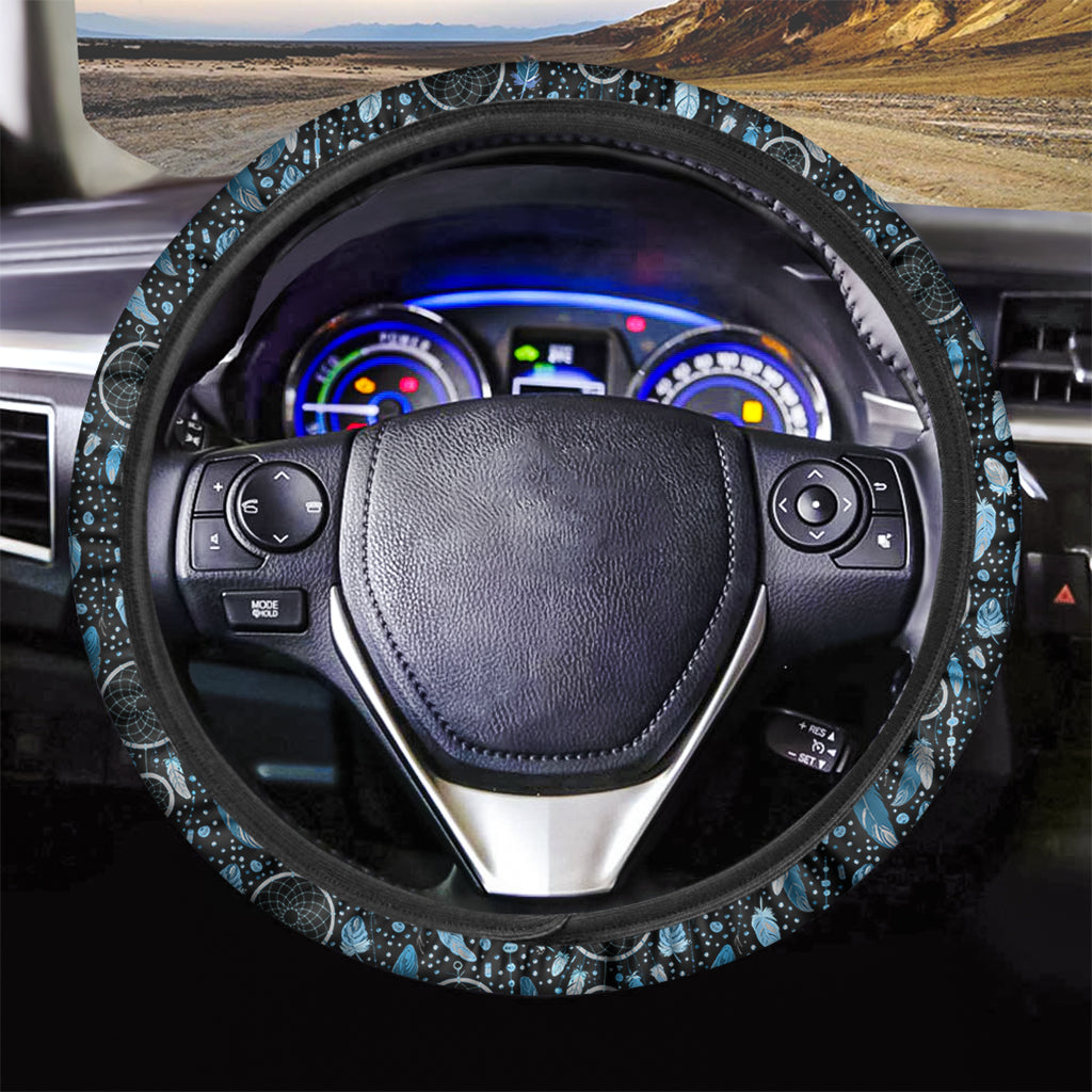Blue Native Dream Catcher Pattern Print Car Steering Wheel Cover