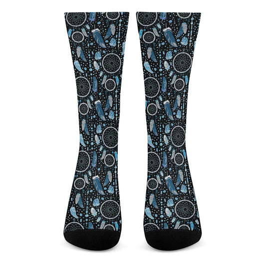Blue Native Dream Catcher Pattern Print Crew Socks