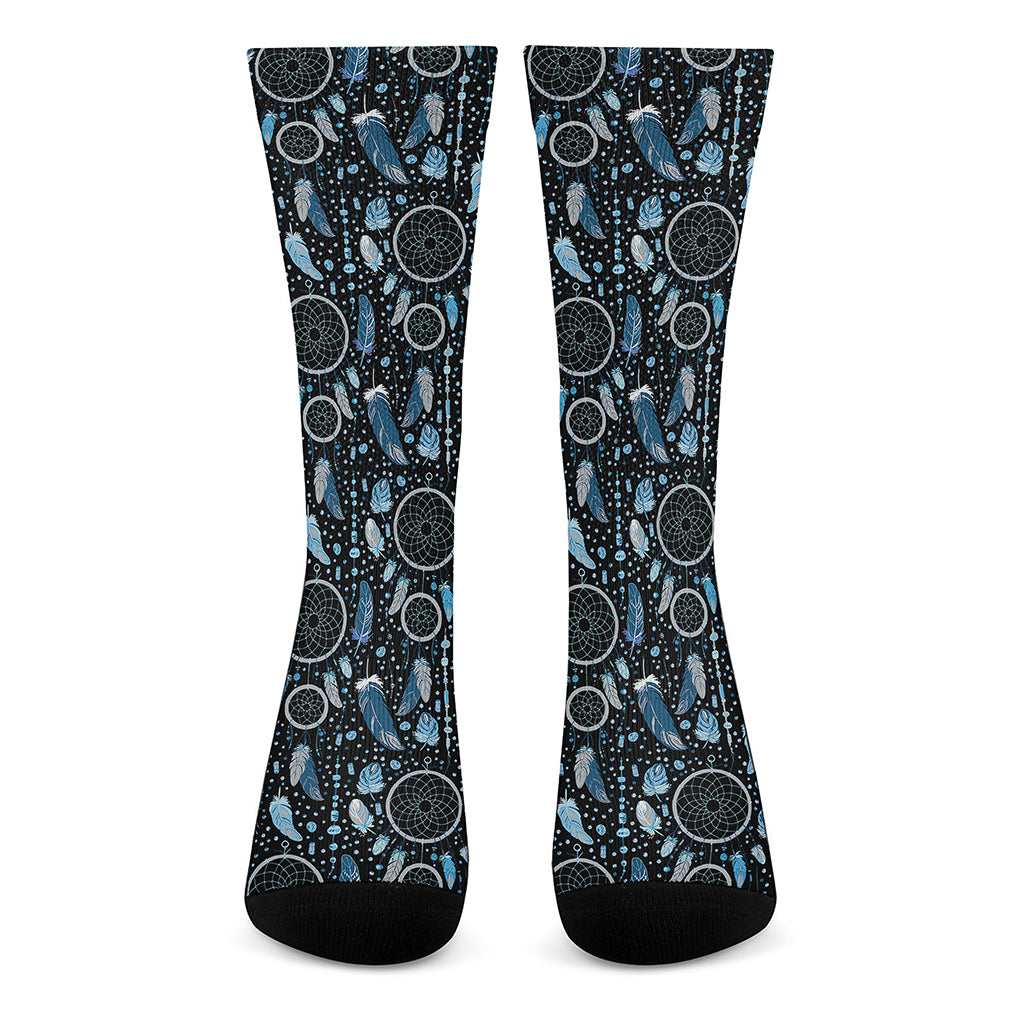 Blue Native Dream Catcher Pattern Print Crew Socks