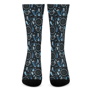 Blue Native Dream Catcher Pattern Print Crew Socks