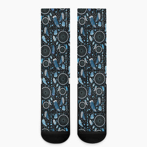 Blue Native Dream Catcher Pattern Print Crew Socks