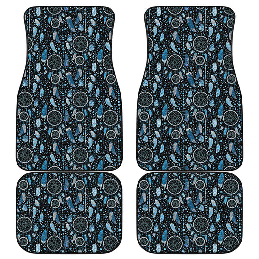 Blue Native Dream Catcher Pattern Print Front and Back Car Floor Mats