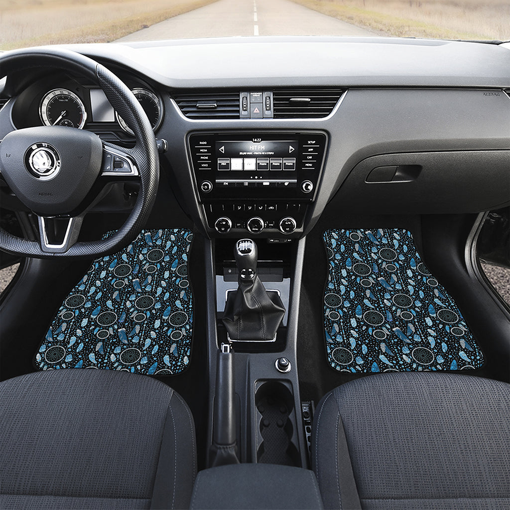 Blue Native Dream Catcher Pattern Print Front and Back Car Floor Mats