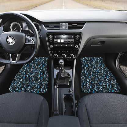 Blue Native Dream Catcher Pattern Print Front and Back Car Floor Mats