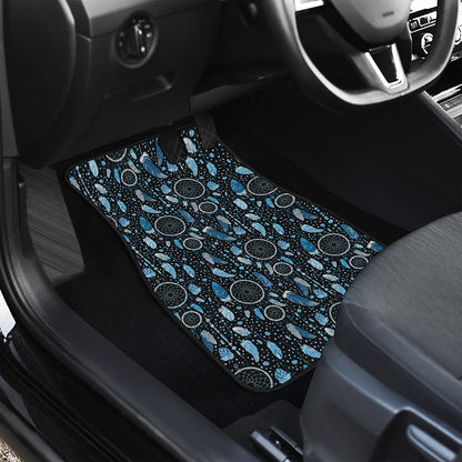 Blue Native Dream Catcher Pattern Print Front and Back Car Floor Mats