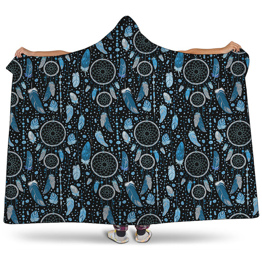 Blue Native Dream Catcher Pattern Print Hooded Blanket