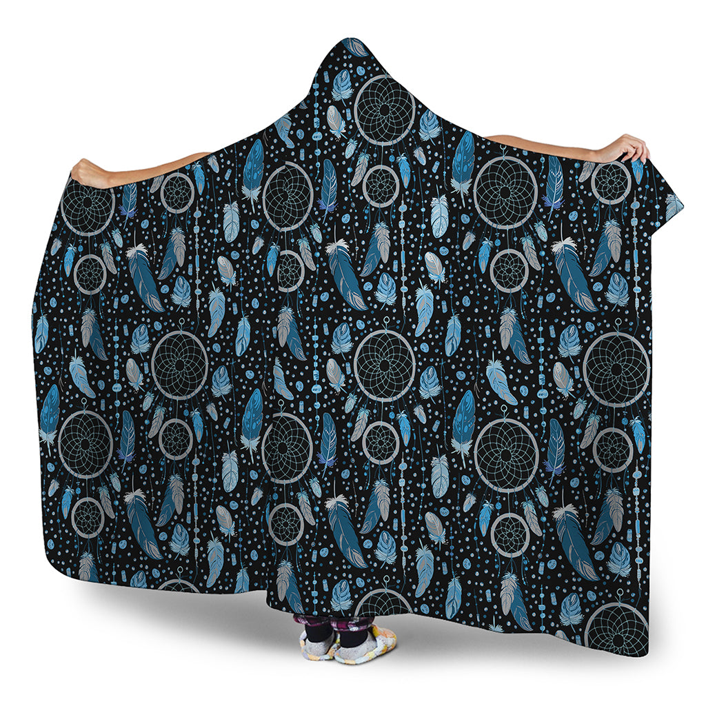 Blue Native Dream Catcher Pattern Print Hooded Blanket