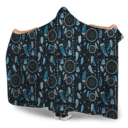 Blue Native Dream Catcher Pattern Print Hooded Blanket