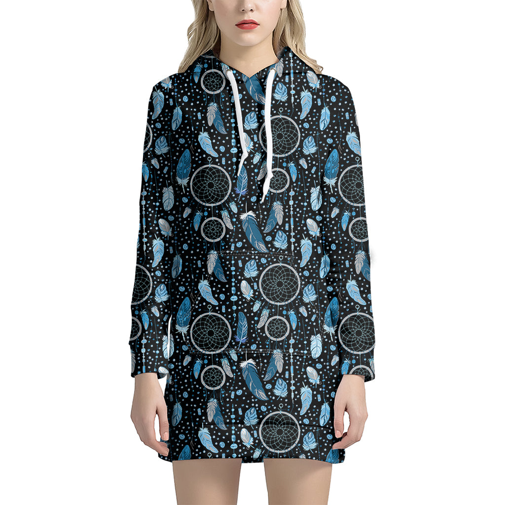 Blue Native Dream Catcher Pattern Print Hoodie Dress