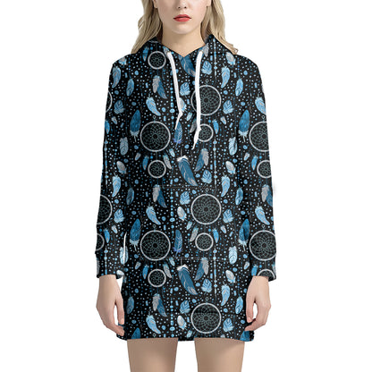 Blue Native Dream Catcher Pattern Print Hoodie Dress