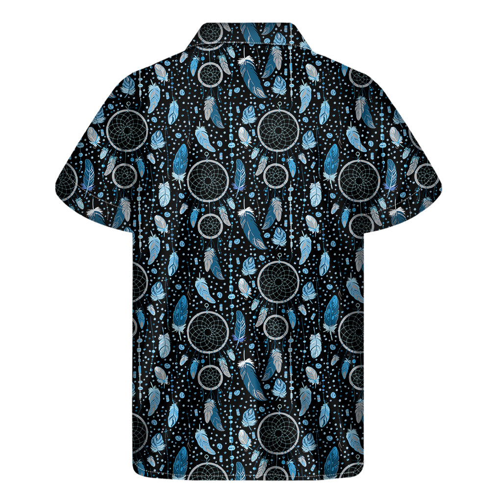 Blue Native Dream Catcher Pattern Print Men's Short Sleeve Shirt