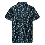 Blue Native Dream Catcher Pattern Print Men's Short Sleeve Shirt