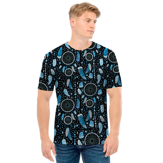 Blue Native Dream Catcher Pattern Print Men's T-Shirt