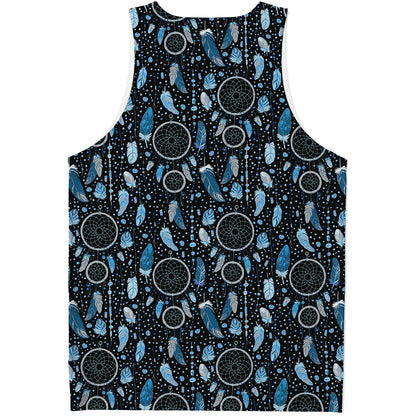 Blue Native Dream Catcher Pattern Print Men's Tank Top