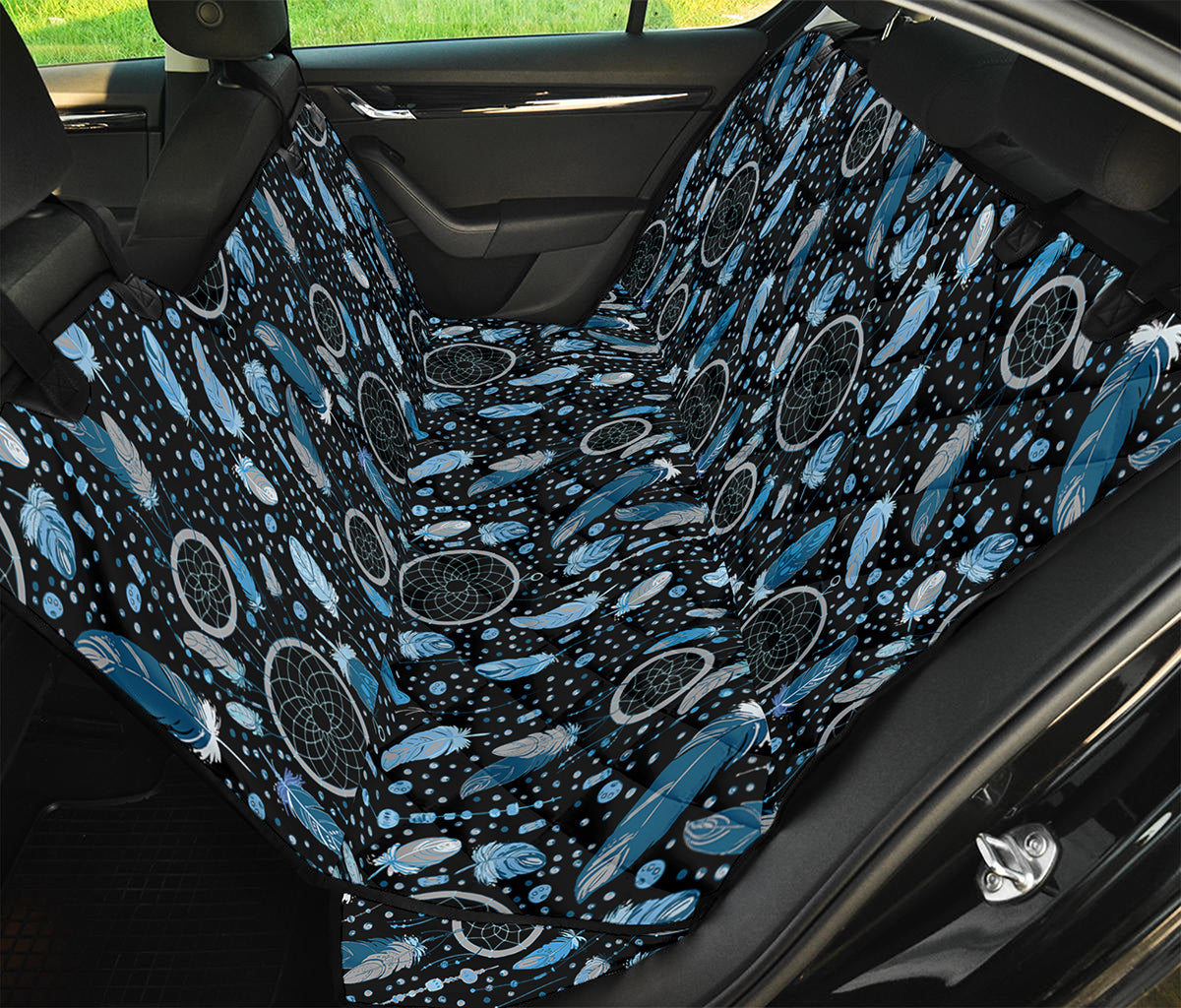 Blue Native Dream Catcher Pattern Print Pet Car Back Seat Cover