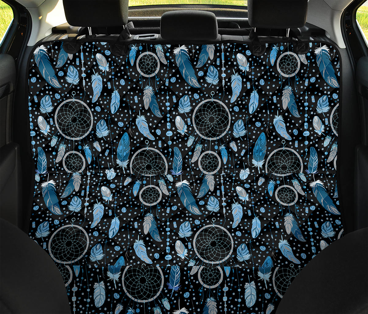 Blue Native Dream Catcher Pattern Print Pet Car Back Seat Cover