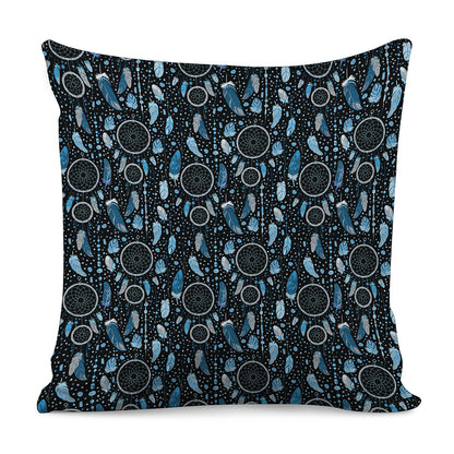 Blue Native Dream Catcher Pattern Print Pillow Cover