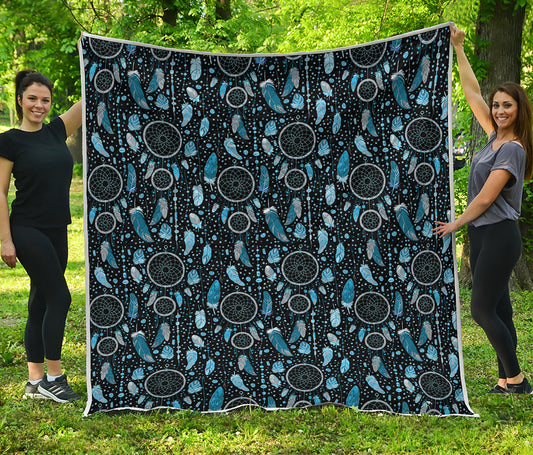 Blue Native Dream Catcher Pattern Print Quilt
