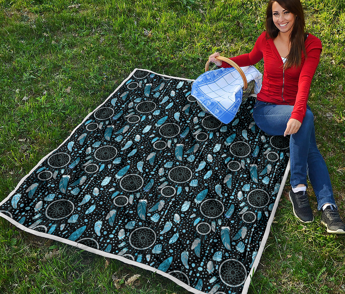 Blue Native Dream Catcher Pattern Print Quilt