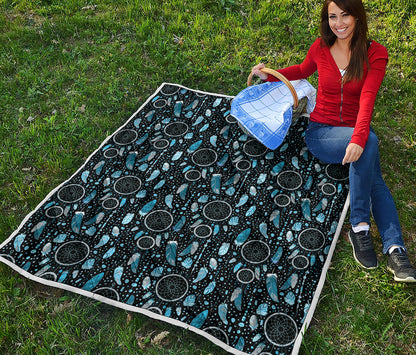 Blue Native Dream Catcher Pattern Print Quilt