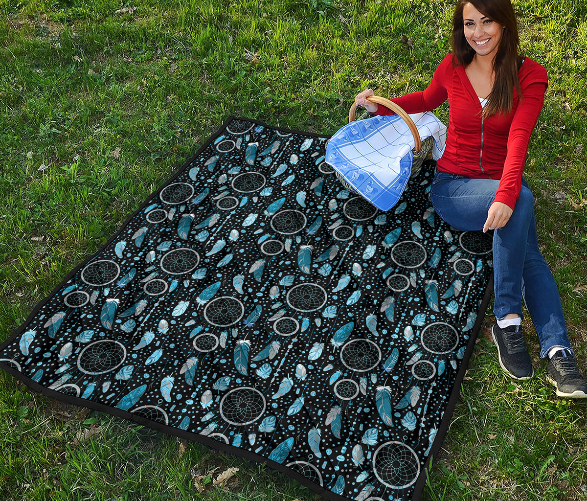 Blue Native Dream Catcher Pattern Print Quilt