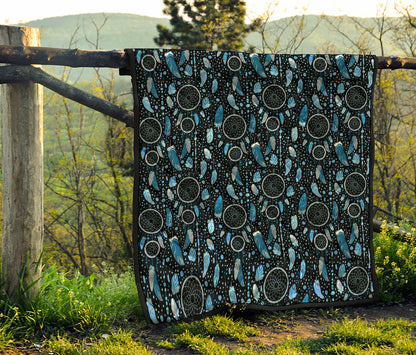 Blue Native Dream Catcher Pattern Print Quilt