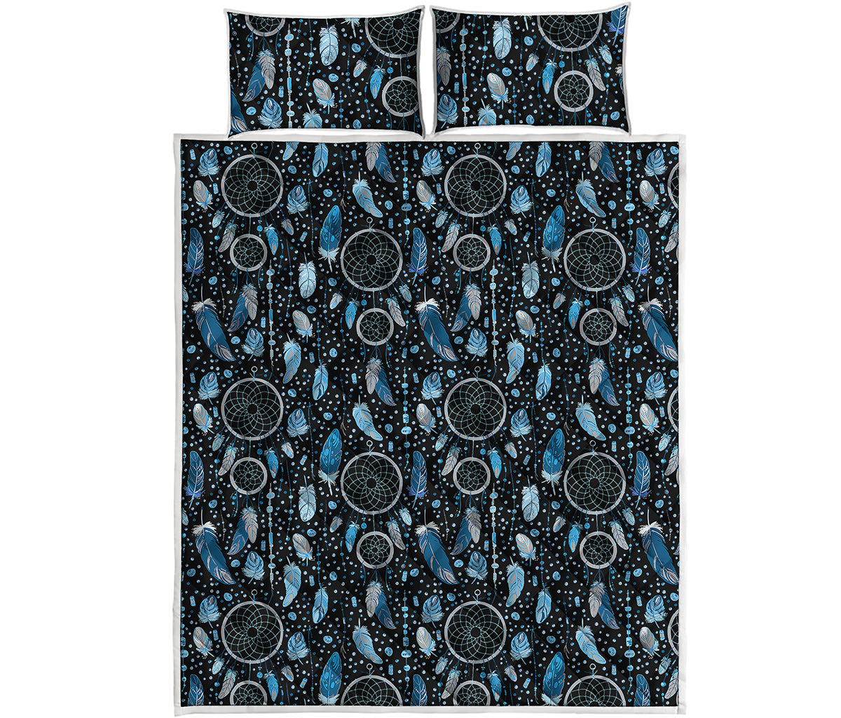 Blue Native Dream Catcher Pattern Print Quilt Bed Set