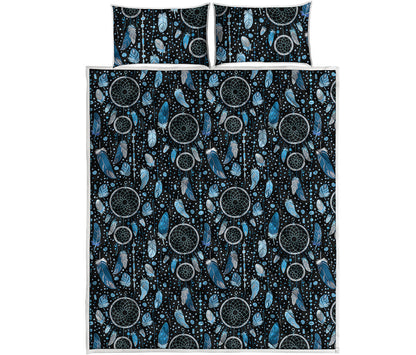 Blue Native Dream Catcher Pattern Print Quilt Bed Set