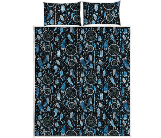 Blue Native Dream Catcher Pattern Print Quilt Bed Set