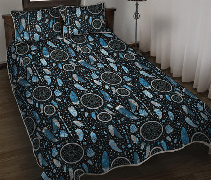 Blue Native Dream Catcher Pattern Print Quilt Bed Set