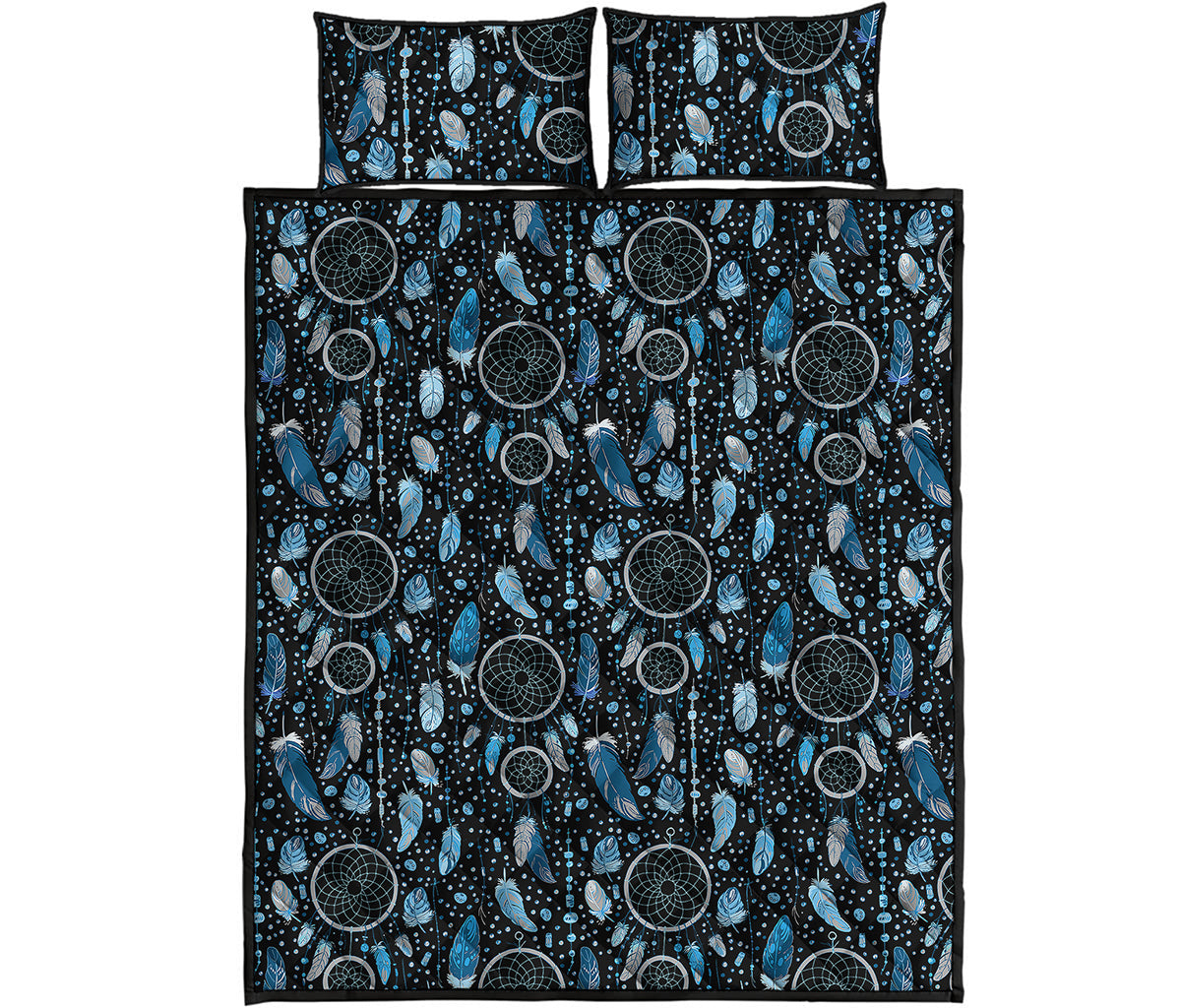 Blue Native Dream Catcher Pattern Print Quilt Bed Set