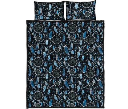 Blue Native Dream Catcher Pattern Print Quilt Bed Set