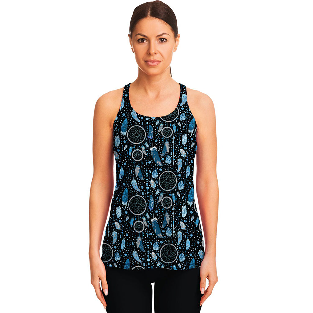 Blue Native Dream Catcher Pattern Print Women's Racerback Tank Top
