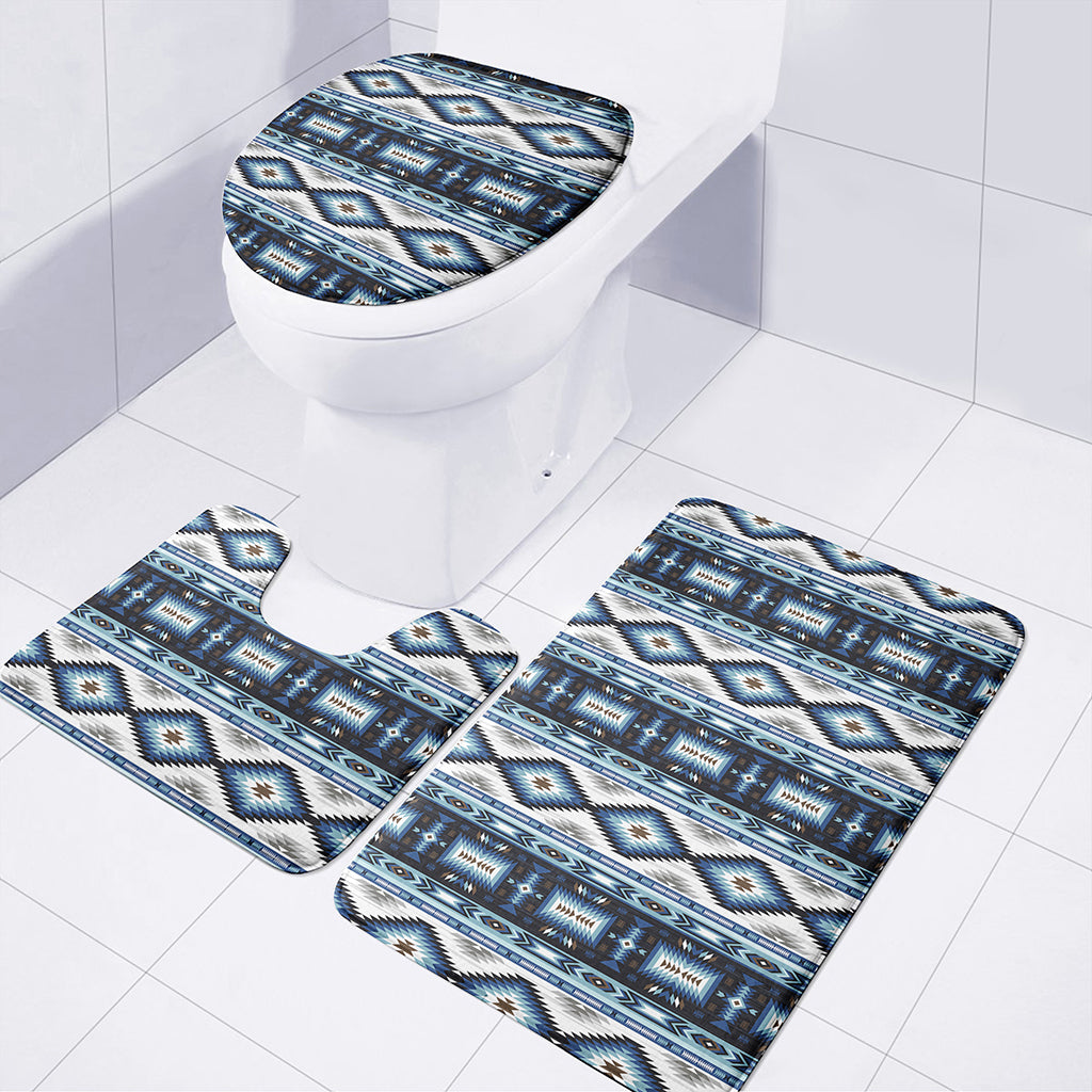 Blue Native Navajo Print 3 Piece Bath Mat Set