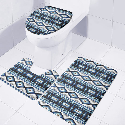 Blue Native Navajo Print 3 Piece Bath Mat Set