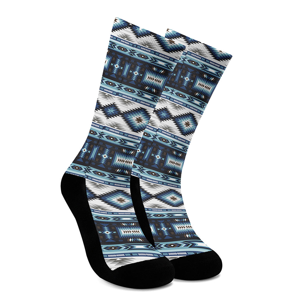 Blue Native Navajo Print Crew Socks