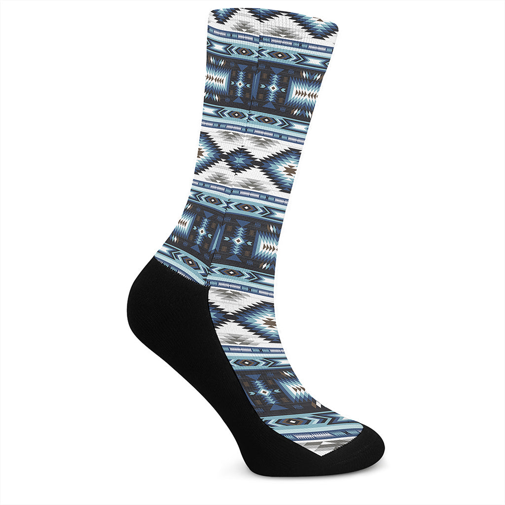 Blue Native Navajo Print Crew Socks