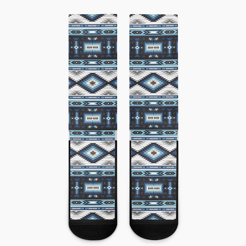 Blue Native Navajo Print Crew Socks