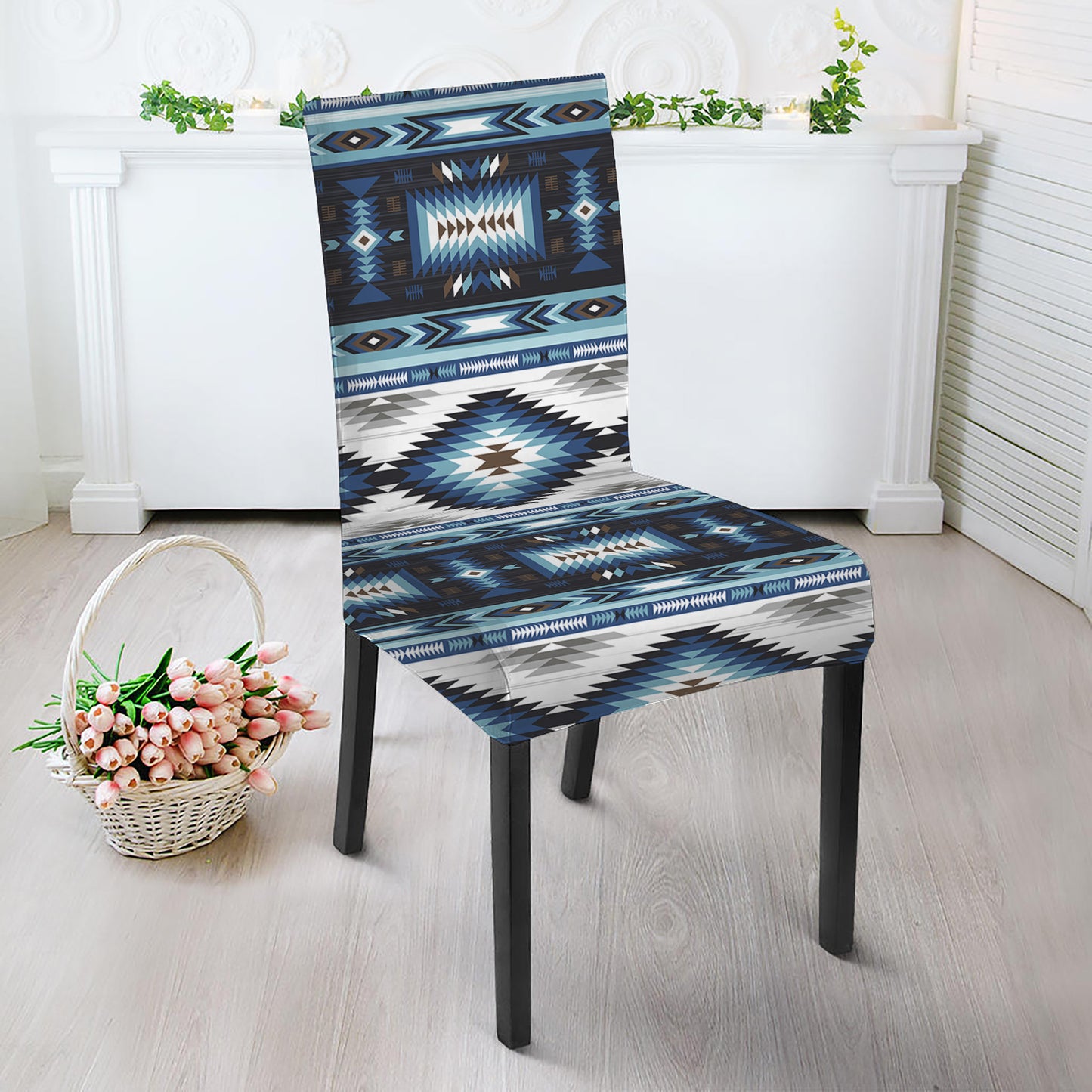 Blue Native Navajo Print Dining Chair Slipcover