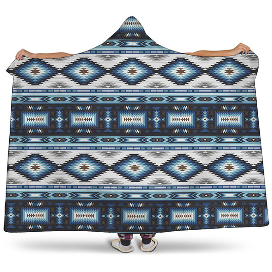 Blue Native Navajo Print Hooded Blanket