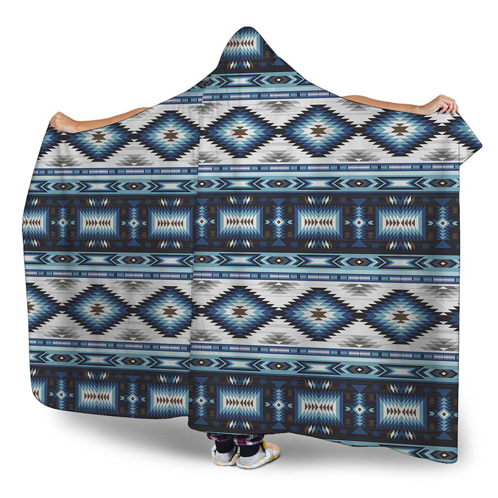 Blue Native Navajo Print Hooded Blanket