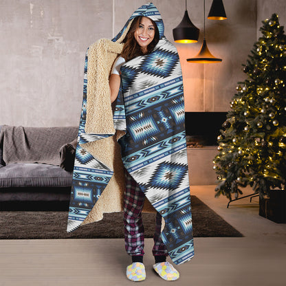 Blue Native Navajo Print Hooded Blanket