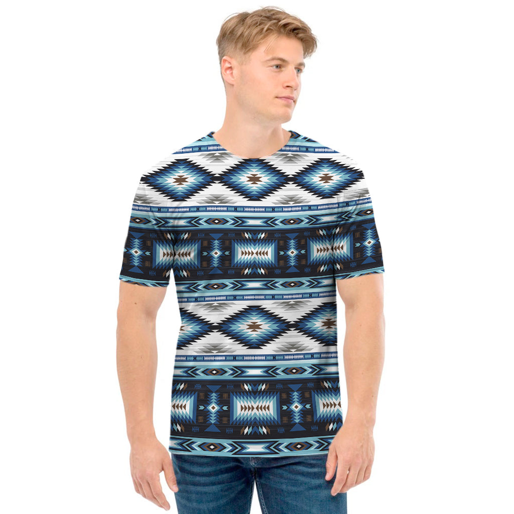 Blue Native Navajo Print Men's T-Shirt