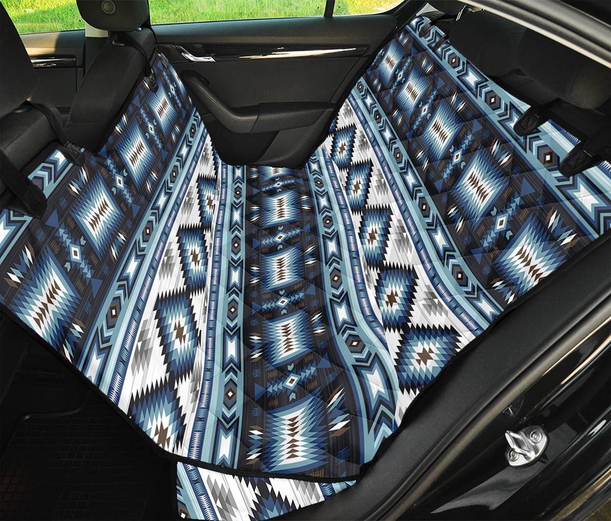 Blue Native Navajo Print Pet Car Back Seat Cover