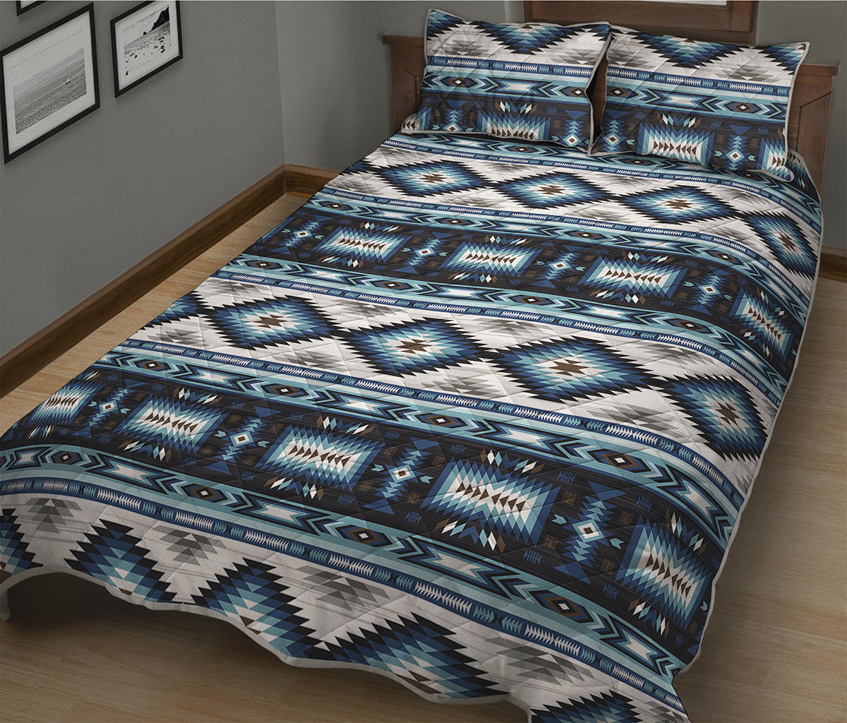 Blue Native Navajo Print Quilt Bed Set